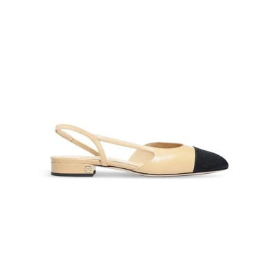 CHANEL SLINGBACKS GOATSKIN & GROSGRAIN BEIGE & BLACK G31319 Y50006 C8378